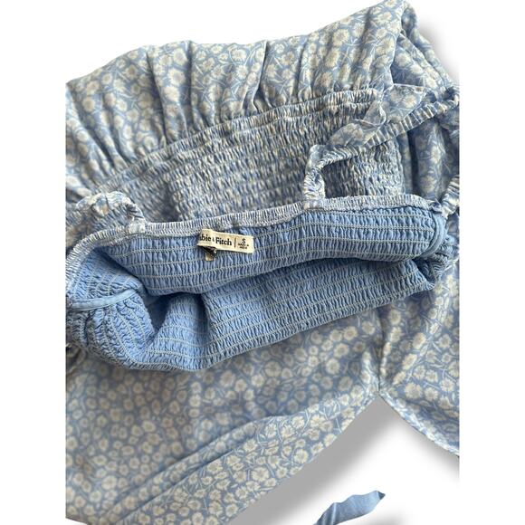 Abercrombie A&F Blue Floral Midi Dress Smocked Bodice Pockets Slit Size S - Picture 9 of 9